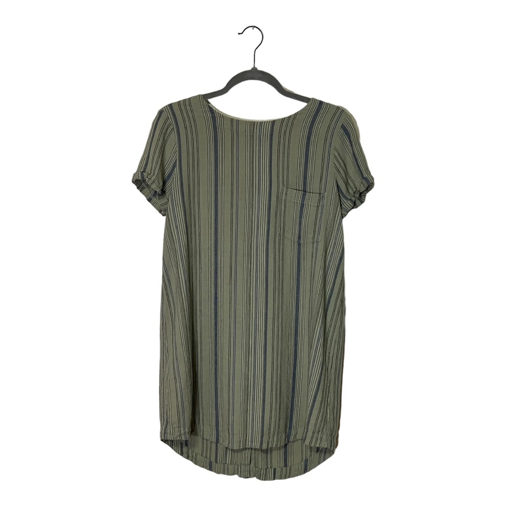 Anthropologie Cloth & Stone Mini Dress Green Blue Striped Button Back Sz Small